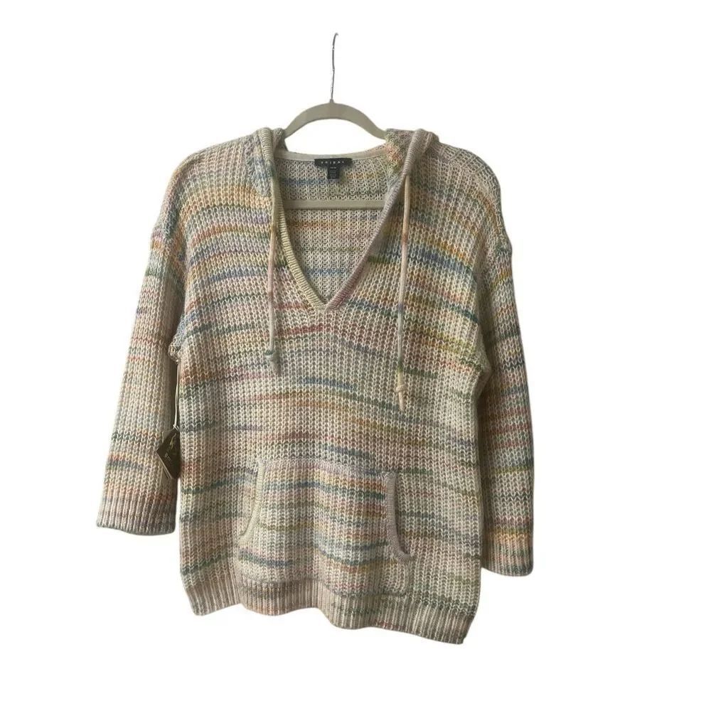 Tribal hooded sweater multi color stripe sz Medium